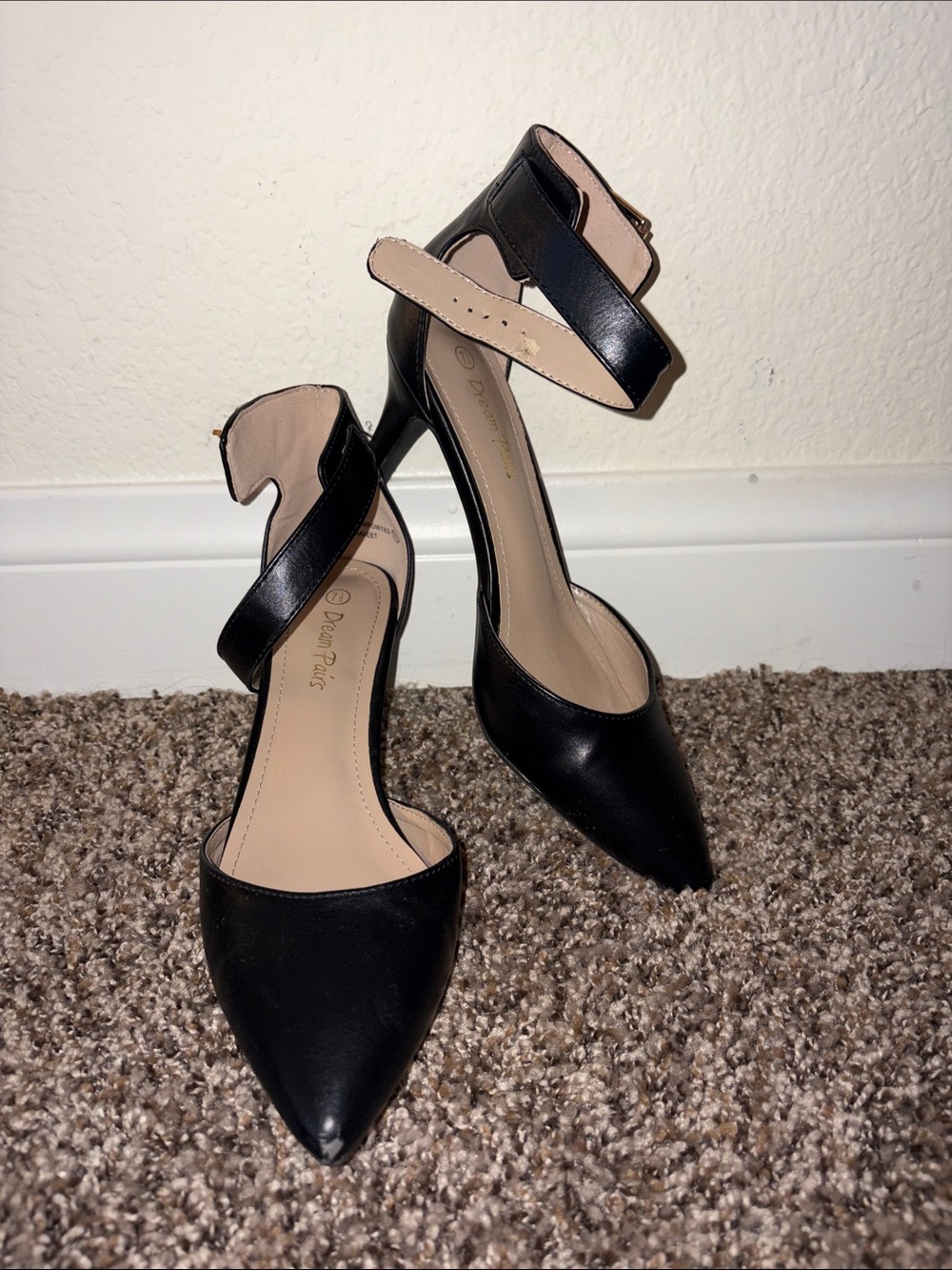 Black Pointed-Toe Ankle-Strap Heels for Women
